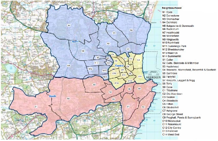 Map of the three Aberdeen City Localities areas